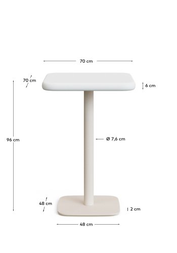 KAVE HOME Dina utendrs hybord med hvit sementplate 70x70cm og hvit stlbase 48x48x96cm