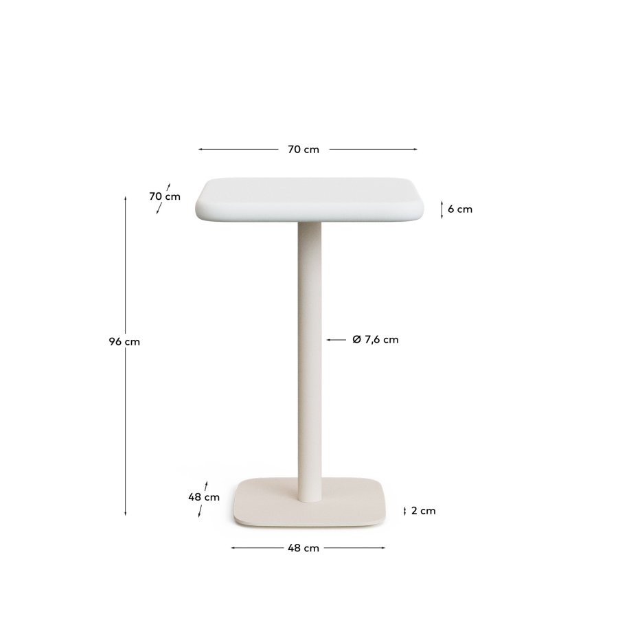 KAVE HOME Dina utendrs hybord med hvit sementplate 70x70cm og hvit stlbase 48x48x96cm