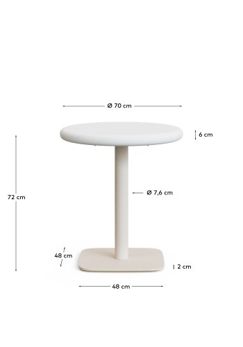 KAVE HOME Dina utendrs rundt bord med hvit sementplate 70 cm og hvit stlbase 48 x 48 x 72 cm