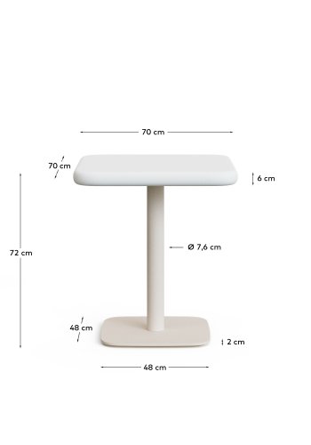 KAVE HOME Dina utebord med hvit sementplate 70x70cm og hvit stlbase 48x48x72cm