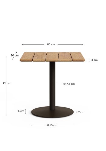 KAVE HOME Esilda utebord med FSC 100 % akasieplate 80x80 cm og grnt stlunderstell 55x72 cm