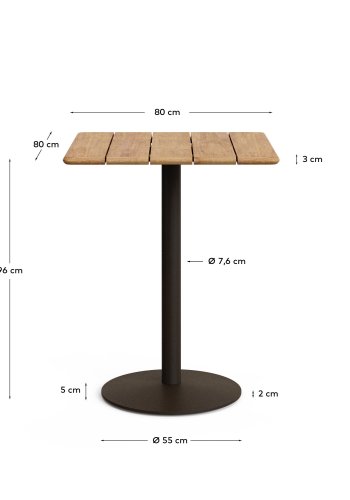 KAVE HOME Esilda utendrs hybord med FSC 100 % akasieplate 80x80 cm og grnt stlunderstell 55x96 cm