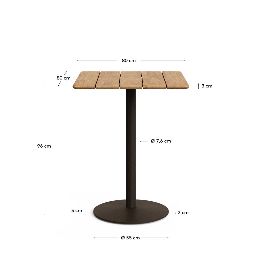 KAVE HOME Esilda utendrs hybord med FSC 100 % akasieplate 80x80 cm og grnt stlunderstell 55x96 cm