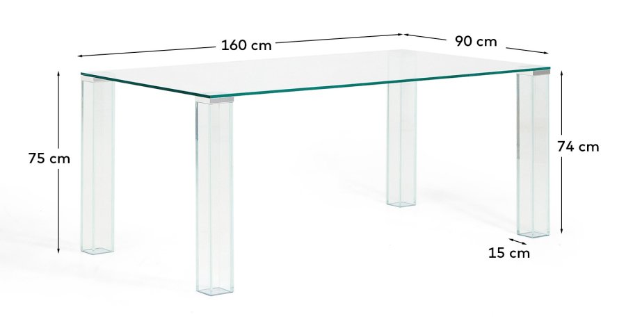 KAVE HOME Adularia spisebord, rektangul�r - klar h�rdet glas (160x90)