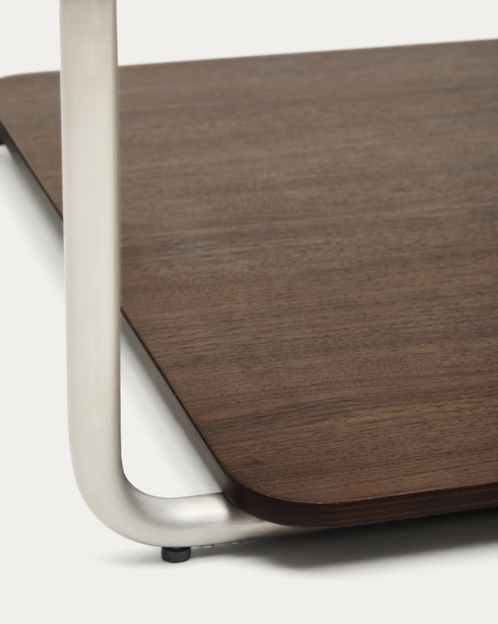 KAVE HOME Tarsel sofabord - h�rdet glas, bakke i valn�ddefiner og b�rstet rustfrit st�l (140x60)