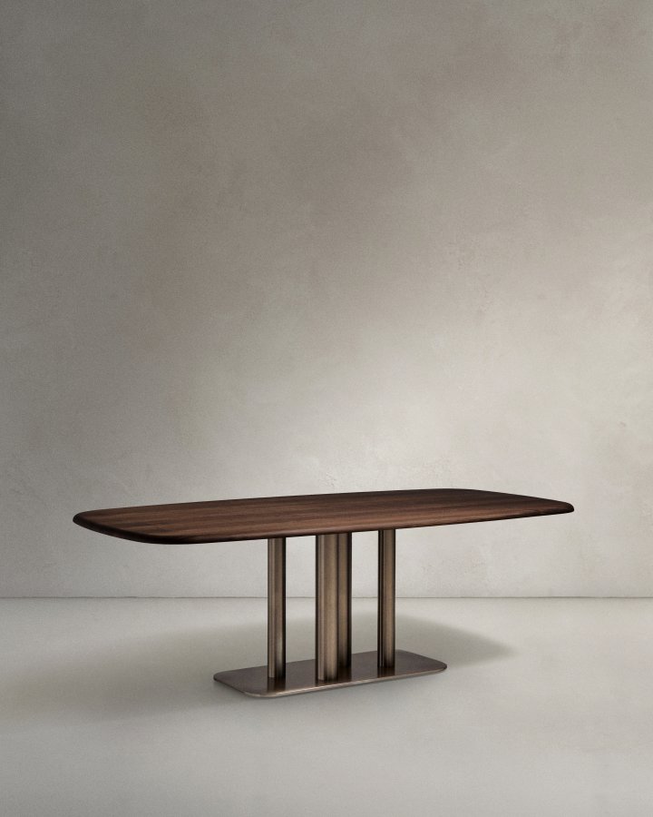 KAVE HOME Melvar spisebord. rektangul�r - brun valn�ddefiner og b�rstet rustfrit st�l (180x100)