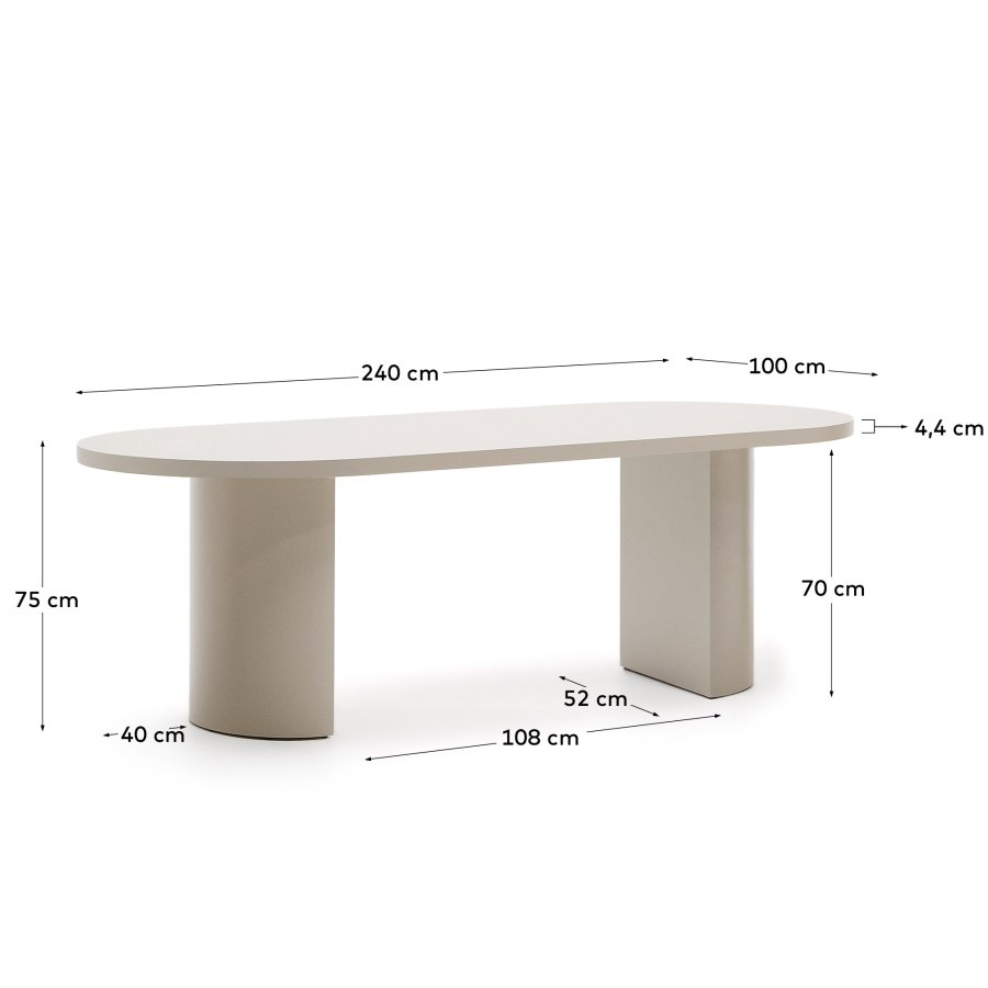 KAVE HOME Nealy-bord i lakkert MDF med ecru-finish, 240 x 100 cm