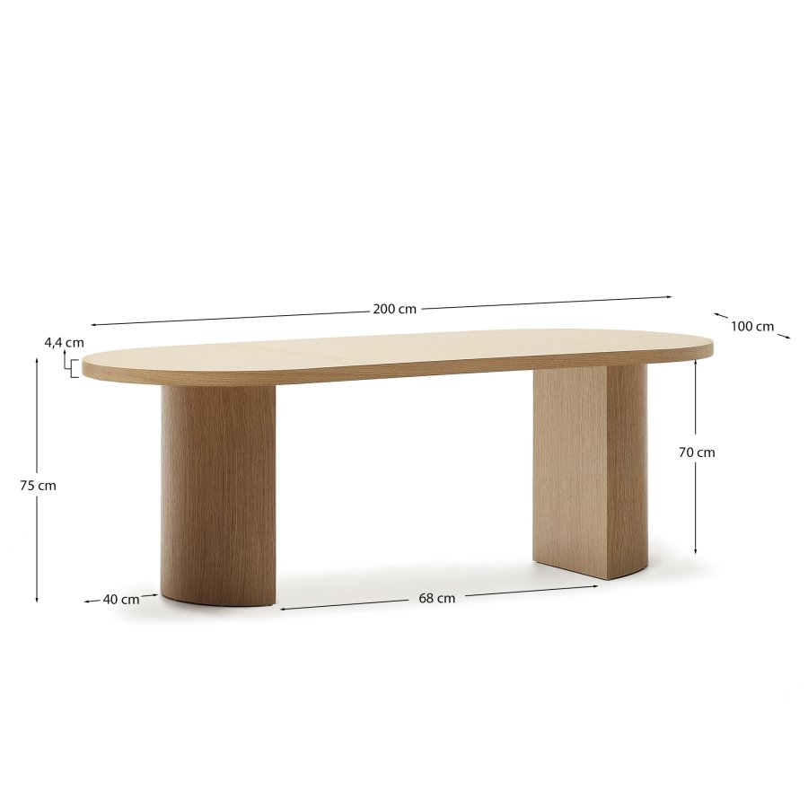 KAVE HOME Nealy-bord med eikefiner i naturlig utfrelse, 200 x 100 cm