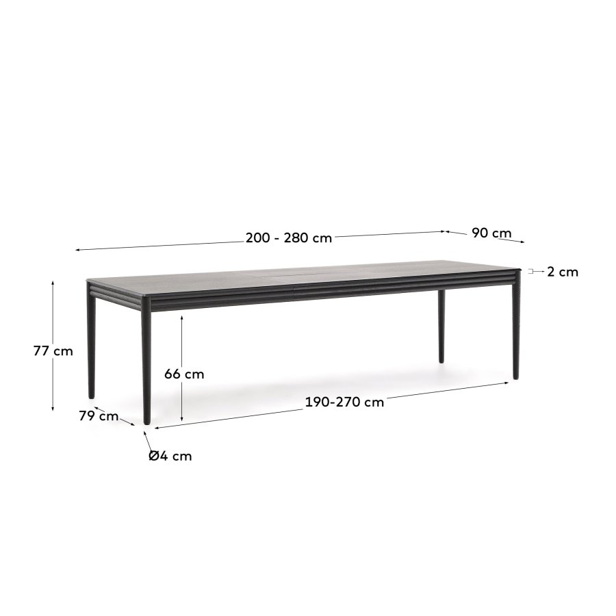 KAVE HOME Lenon uttrekksbord i sort eikefiner og heltre eik 200(280)x90cm FSC Mix Credit