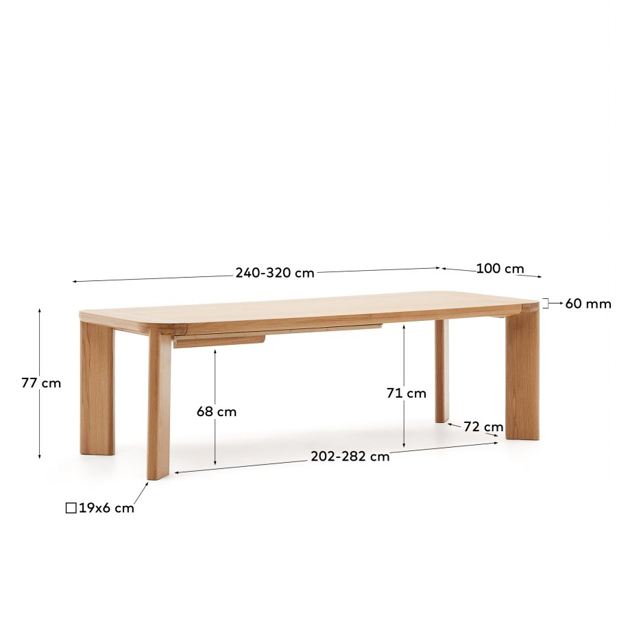 KAVE HOME Jondal uttrekkbart bord laget av heltre og eikefiner, 240 (320) cm x 100 cm FSC 100%