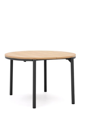 KAVE HOME Montuiri spisebord, med uttrekk, rund - naturlig eikefiner og sort stl (120)