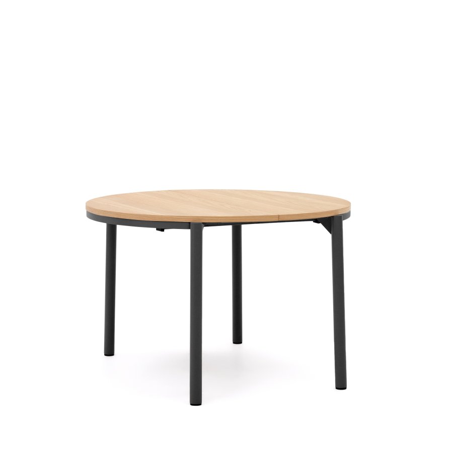 KAVE HOME Montuiri spisebord, med uttrekk, rund - naturlig eikefiner og sort stl (120)