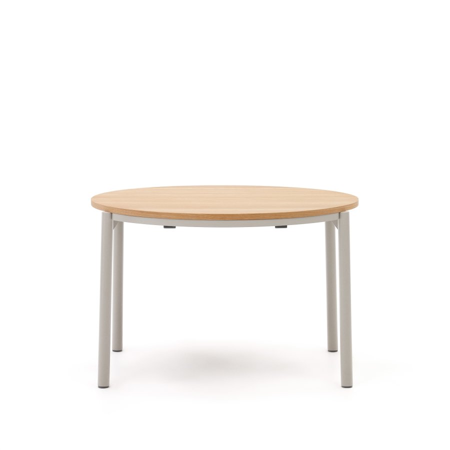 KAVE HOME Montuiri spisebord, med uttrekk, rund - naturlig eikefiner og grtt stl (120)