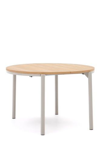 KAVE HOME Montuiri spisebord, med uttrekk, rund - naturlig eikefiner og grtt stl (120)