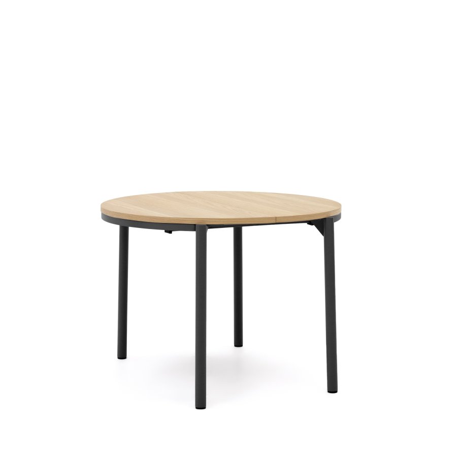 KAVE HOME Montuiri spisebord, med uttrekk, rund - naturlig eikefiner og sort stl (90)