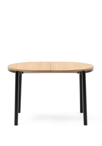  KAVE HOME Montuiri Esstisch, mit 2 Einlegeplatten – natürliches Eichenfurnier und schwarzer Stahl (120(200)