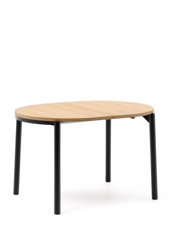  KAVE HOME Montuiri Esstisch, mit 2 Einlegeplatten – natürliches Eichenfurnier und schwarzer Stahl (120(200)