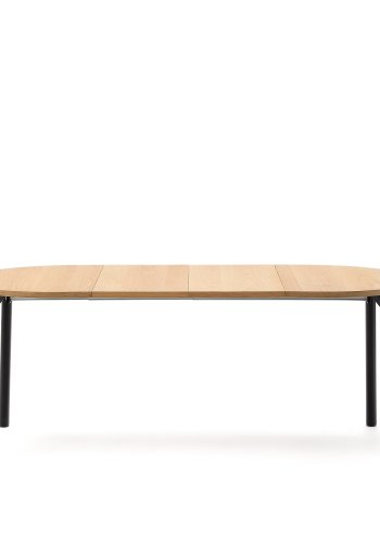  KAVE HOME Montuiri Esstisch, mit 2 Einlegeplatten – natürliches Eichenfurnier und schwarzer Stahl (120(200)