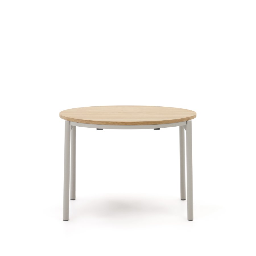 KAVE HOME Montuiri spisebord, med uttrekk, rund - naturlig eikefiner og grtt stl (90)