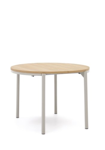 KAVE HOME Montuiri spisebord, med uttrekk, rund - naturlig eikefiner og grtt stl (90)