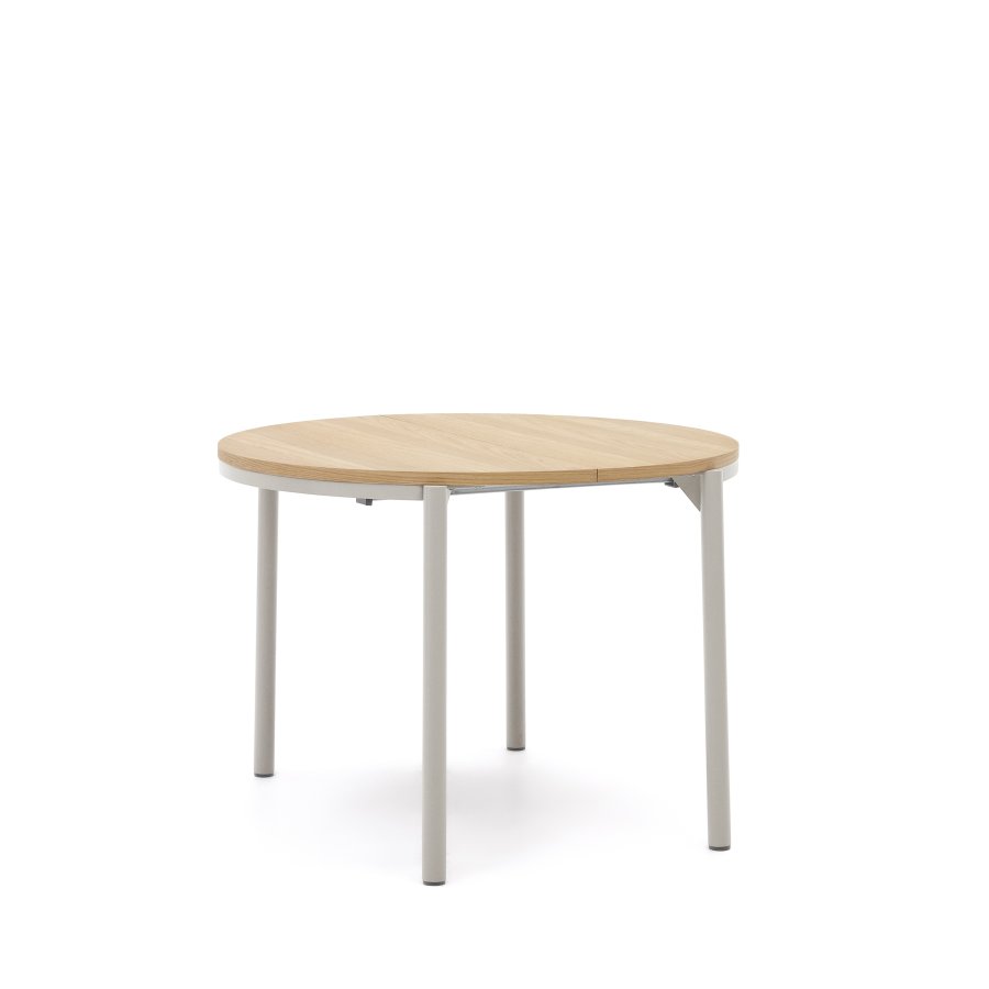 KAVE HOME Montuiri spisebord, med uttrekk, rund - naturlig eikefiner og grtt stl (90)