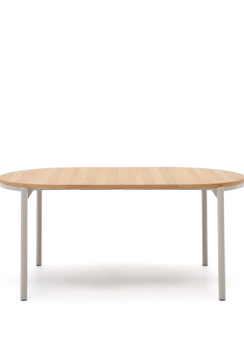 KAVE HOME Montuiri spisebord, med uttrekk, rund - naturlig eikefiner og grtt stl (90)