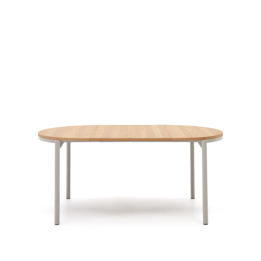KAVE HOME Montuiri spisebord, med uttrekk, rund - naturlig eikefiner og grtt stl (90)