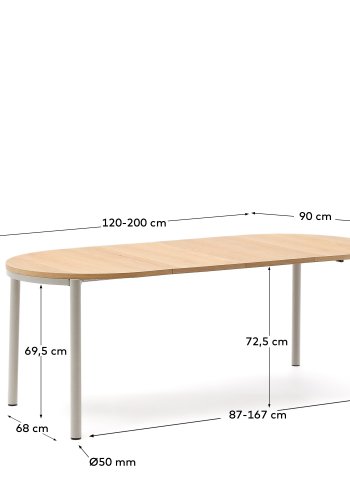 KAVE HOME Montuiri spisebord, m. udtr�k - egetr�sfiner og gr� st�l (120(200)x90)