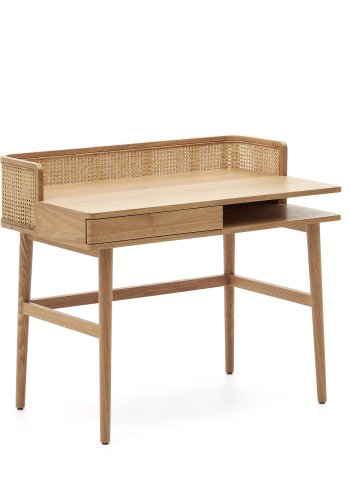 KAVE HOME Araxi skrivebord, m. 1 rom og 1 skuff - brun ask finer og rotting (105x62)