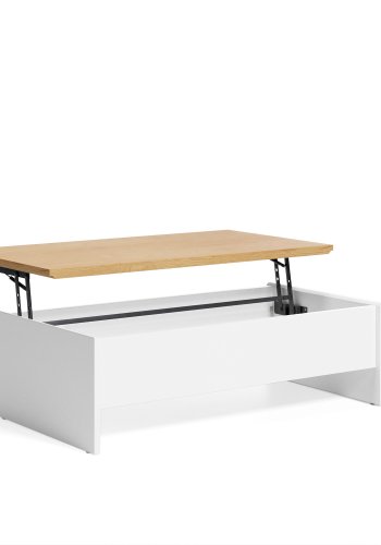 KAVE HOME Abilen salongbord, med bordplate som kan heves - naturlig eikefiner og hvit MDF (110x60) 
