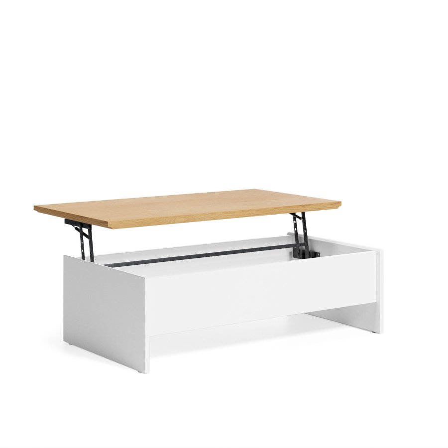 KAVE HOME Abilen salongbord, med bordplate som kan heves - naturlig eikefiner og hvit MDF (110x60) 