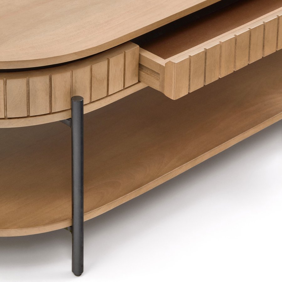 KAVE HOME Licia salongbord, m. 1 hylle og 1 skuff - naturlig mangotre og jern (130x65)