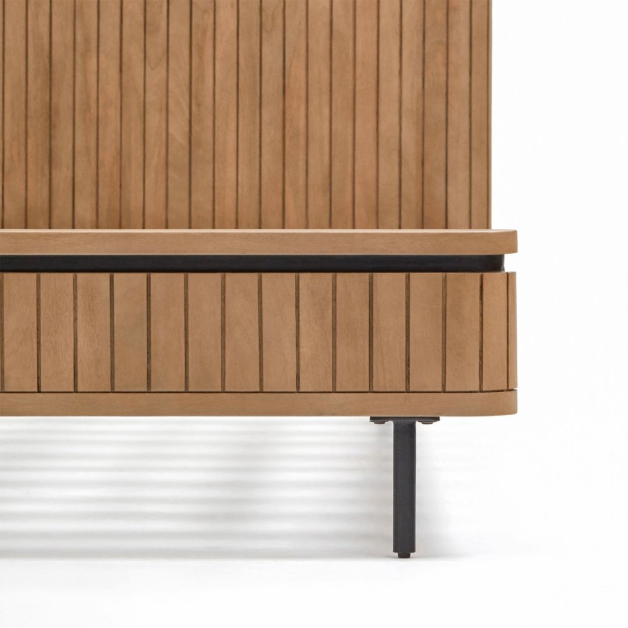 KAVE HOME Licia sengeramme, med sengegavl og lameller - naturlig mangotre og jern (160x200)