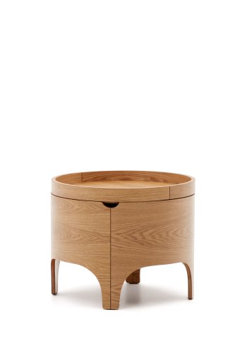 KAVE HOME Octavia nattbord, med oppbevaringsplass og brettbordplate - brun ask kryssfiner (55)