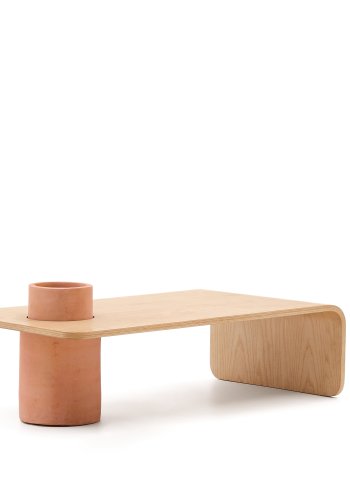 KAVE HOME Olaria salongbord, rektangulrt - terrakotta og naturlig eikefiner (110x60)