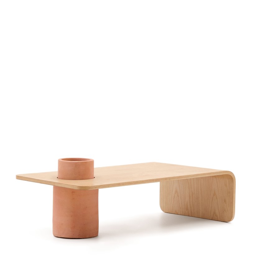 KAVE HOME Olaria salongbord, rektangulrt - terrakotta og naturlig eikefiner (110x60)