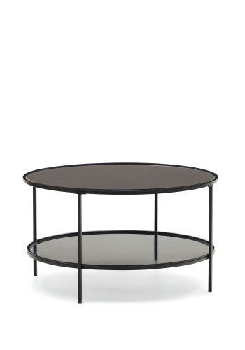 KAVE HOME Gilda salongbord, m. 1 hylle, rund - matt sort glass og metall (80)