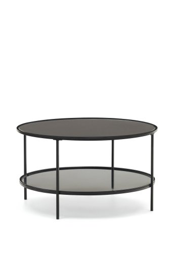 KAVE HOME Gilda salongbord, m. 1 hylle, rund - matt sort glass og metall (80)