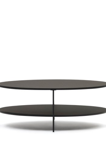 KAVE HOME Fideia salongbord, m. 1 hylle, oval - matt sort glass og metall (110x65)