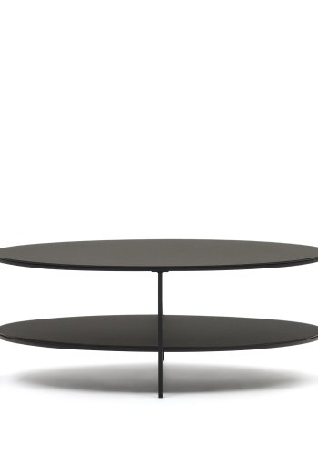 KAVE HOME Fideia salongbord, m. 1 hylle, oval - matt sort glass og metall (110x65)