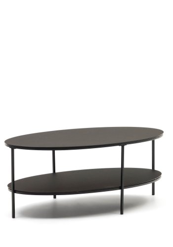 KAVE HOME Fideia salongbord, m. 1 hylle, oval - matt sort glass og metall (110x65)