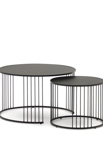 KAVE HOME Hadar sidebord, rundt - matt sort glass og metall (75/45) (sett med 2)