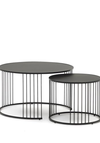KAVE HOME Hadar sidebord, rundt - matt sort glass og metall (75/45) (sett med 2)