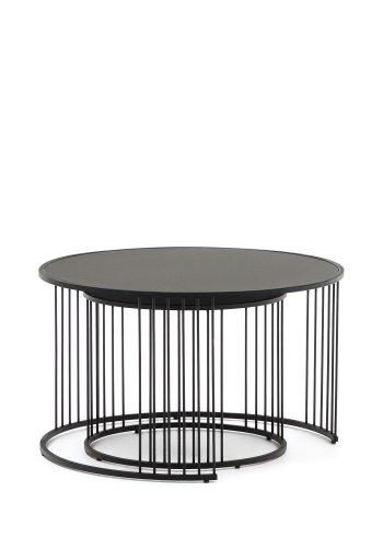 KAVE HOME Hadar sidebord, rundt - matt sort glass og metall (75/45) (sett med 2)