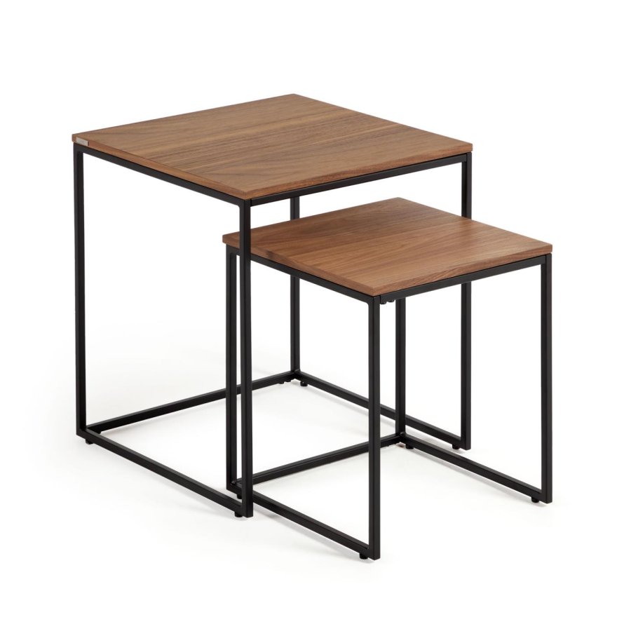 KAVE HOME Yoana sidebord, firkantet - brun valnttfinish og svart jern (sett med 2)