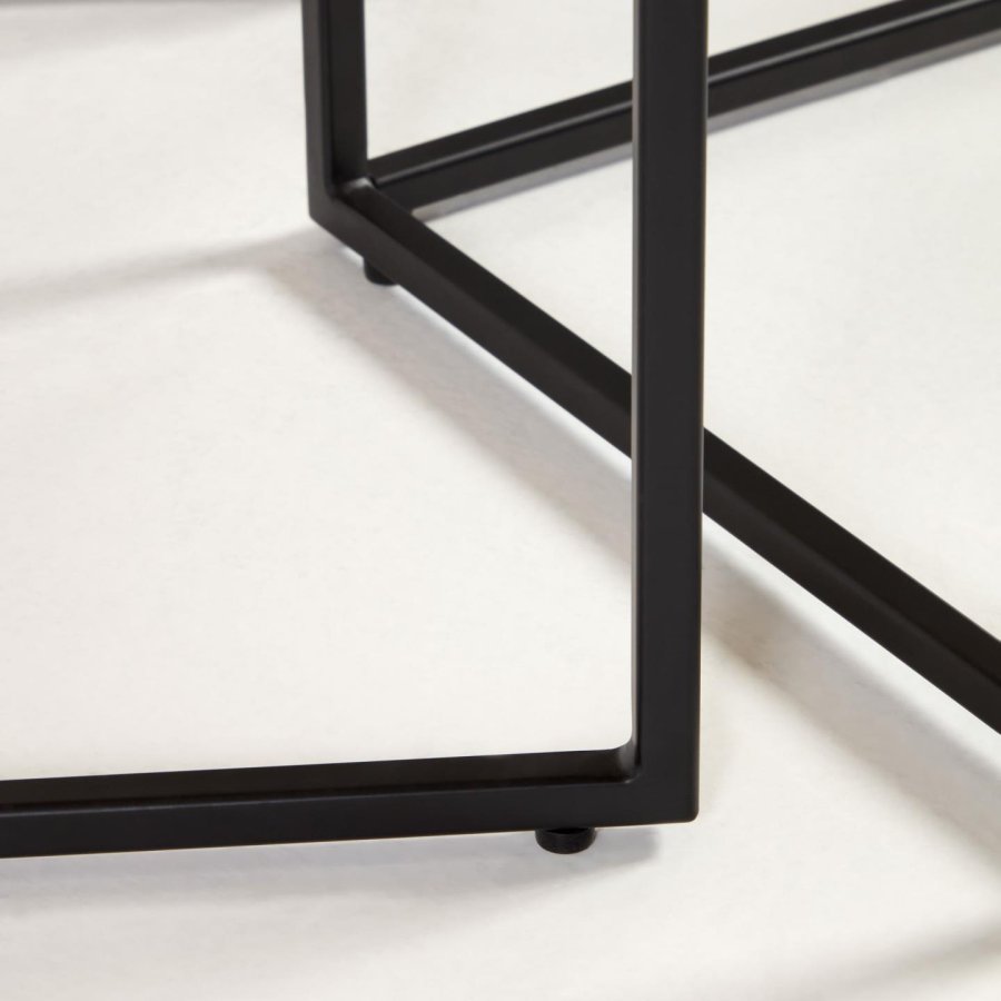 KAVE HOME Yoana sidebord, firkantet - brun valnttfinish og svart jern (sett med 2)