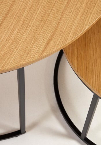 KAVE HOME Yoana sidebord, runde - naturlig eikefiner og svart jern (sett med 2)
