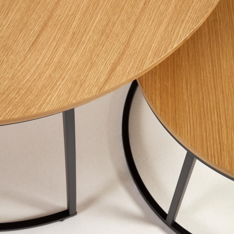 KAVE HOME Yoana sidebord, runde - naturlig eikefiner og svart jern (sett med 2)
