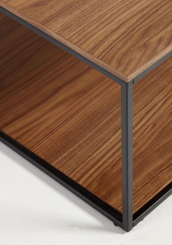 KAVE HOME Yoana sofabord, m. 1 nederste hylle - brun valnttfinish og svart jern (80x80)