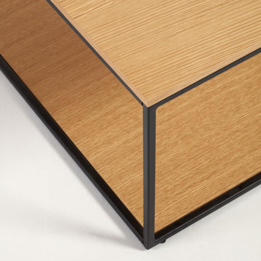 KAVE HOME Yoana sofabord, m. 1 nederste hylle - naturlig eikefiner og svart jern (110x60)